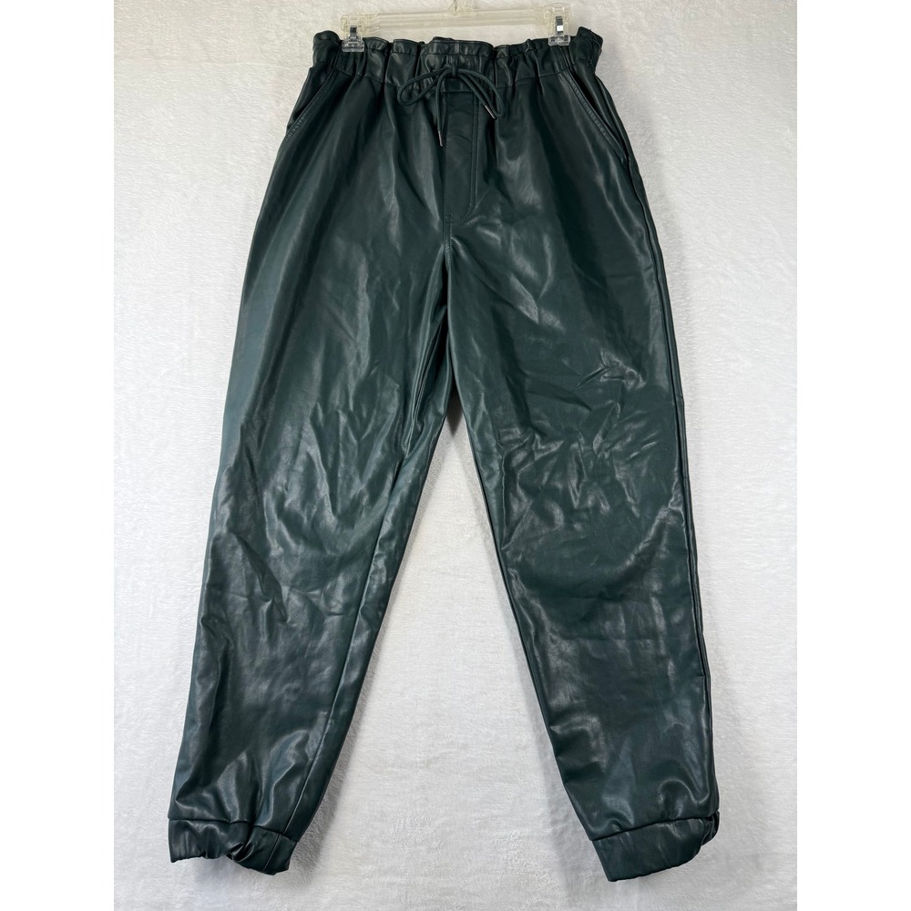 Abercrombie & Fitch Vegan Leather Joggers Dark Green‎ High Waist Pants Large